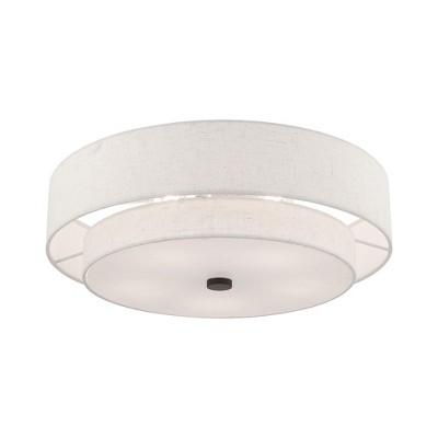 English Bronze Double Drum Semi-Flush Mount Light