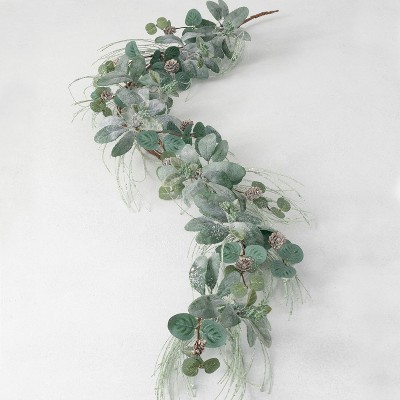 Sullivans Artificial Ice Pine, Lamb Ear and Eucalyptus Garland 66"L Green