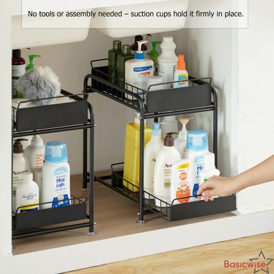 Basicwise Under Sink Organizer Sliding Wire Baskets Adjustable 2-Tier Metal Storage Rack for Bathroom Kitchen — фото 2