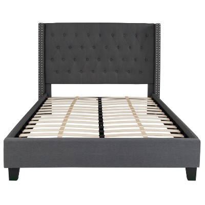 Elegant Dark Gray Full-Size Tufted Upholstered Bed with Nailhead Trim