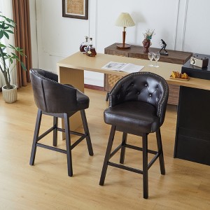 33.25" Faux Leather Armless Swivel Counter Stool (Set of 2) with Button-Tufted Backrest and Adjustable Feet for Home Bar - 1 of 4