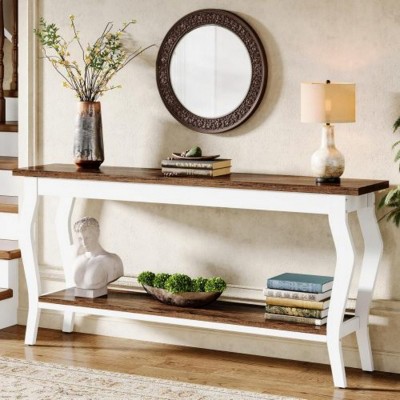 Syemin Console Tables Vintage French Console Table, Extra Long Sofa Table Behind Couch, Entryway Storage Console Table, Brown, 70.87"*11.81"*33.46"