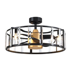 Parrot Uncle 26.7" Matte Black Indoor Modern Caged Crystal Ceiling Fan, Modern - 1 of 4