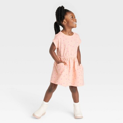 Toddler Girls' Hearts Short Sleeve Dress - Cat & Jack™ Peach Orange 2T