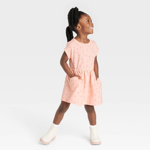 Toddler Girls' Hearts Short Sleeve Dress - Cat u0026 Jack™ Peach Orange : Target