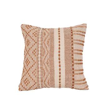 18x18" Hand Woven Rust Geo Stripe Outdoor Pillow Polyester With Polyester Fill by Foreside Home & Garden