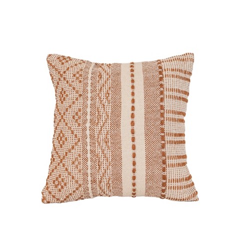 18x18 Hand Woven Rust Geo Stripe Outdoor Pillow Polyester With