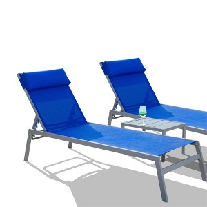 SKRAN Patio Chaise Lounge Set,Adjustable Pool Lounge Chairs,for Sunbathing,Beach,(Only includes 2 Lounge Chairs with Headrest & 1 Table) - 1 of 4