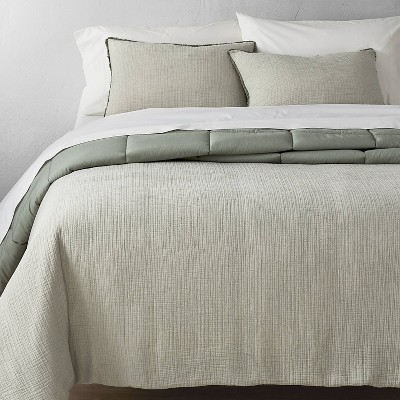 King Textured Chambray Cotton Comforter & Sham Set Sage Green - Casaluna™