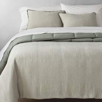 Full/queen Textured Chambray Cotton Comforter & Sham Set Warm