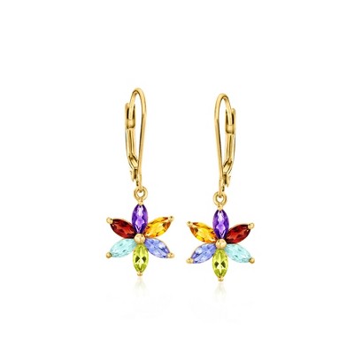 Ross-Simons 1.60 ct. t.w. Multi-Gemstone Flower Drop Earrings in 18kt Gold Over Sterling