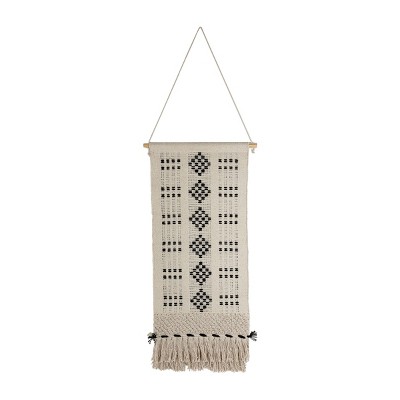 Hand Woven Geo Pattern Wall Art Black Cotton & Wood Dowel by Foreside Home & Garden