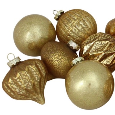 Gold Mercury Glass Christmas Ornament Set, 3" - 12 Pieces