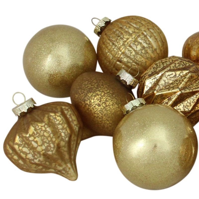 Northlight 12ct Gold Mercury Glass Style Glass Christmas Ornament Set 3", 3 of 4