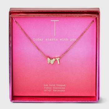 14K Gold Dipped Butterfly Slider Cubic Zirconia Initial Pendant Necklace - A New Day™ Gold