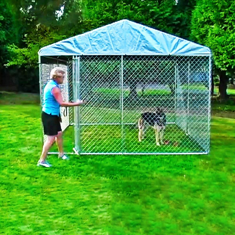 Lucky Dog 10' x 10' Chain Link Dog Kennel (2 Pack) & Waterproof Roof Cover, 5 of 7