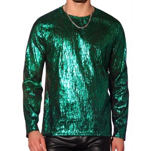 Lars Amadeus Men's Long Sleeves Party Clubwear Shiny Metallic T-Shirt - 1 of 4