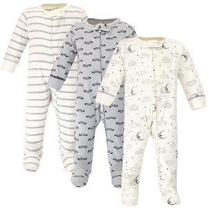 Touched by Nature Baby Boy Organic Cotton Zipper Sleep and Play 3pk, Mr Moon - 1 of 4