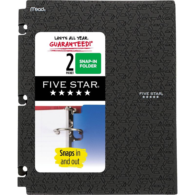 Five Star 2 Pocket Plastic Folders Snap In Portfolio Black, 1 of 10