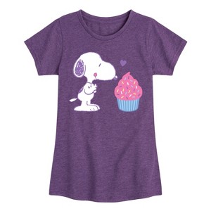 Girls' - Peanuts - Snoopy Heart Cupcake Fitted Short Sleeve Graphic T-Shirt - 1 of 4