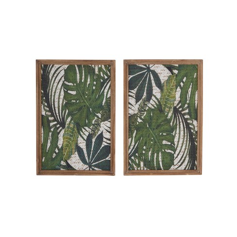 Wood Leaf Framed Wall Art with White Frame Set of 4 Dark Green - Olivia &  May