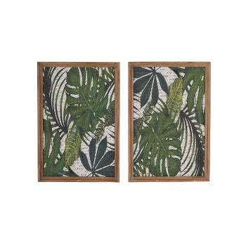 Wood Leaf Tropical Wall Decor with Brown Frame Set of 2 Green - Olivia & May