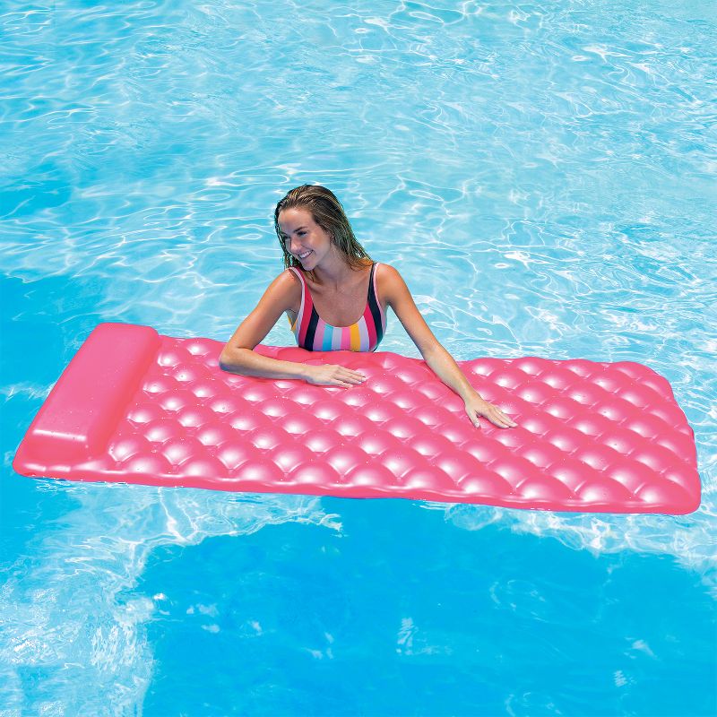 Kelsyus 72 Inch Laguna Lounger Portable Roll Up Foam Floating Mat with Built In Oversized Pillow for Swimming Pool, Lake, Beach, Pink (2 Pack), 5 of 7