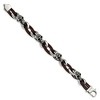Chisel Stainless Steel Antiqued and Polished Skulls with Roses Brown Leather 8" Bracelet - 4 of 4