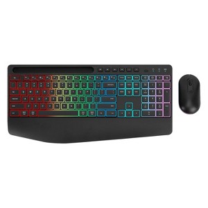 SAHARA - Rechargeable Silent Wireless Keyboard & Mouse Combo - 106 Keys Ergonomic, RGB Backlight, Phone Holder - Black - 1 of 4