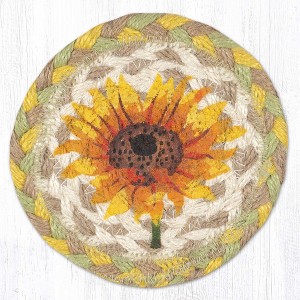 Earth Rugs Sunflower Printed Coaster – 5"x5" Braided Jute Square, Rustic Farmhouse Floral Accent - 1 of 3