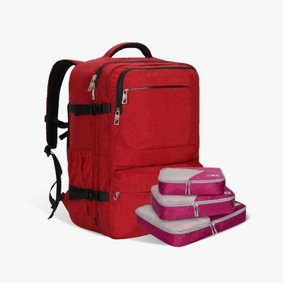 Hynes Eagle Voyager 44L Expandable Travel Backpack x PackPal Cube Set-Red