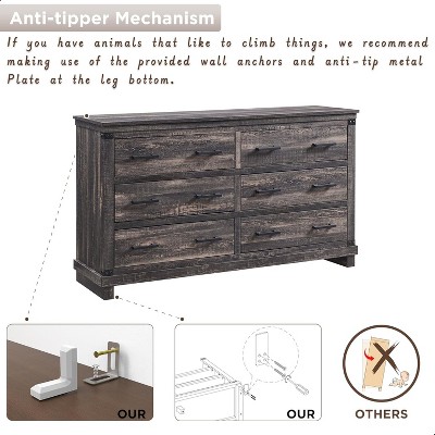 Dark Rustic Oak Farmhouse 6-Drawer Wood Dresser