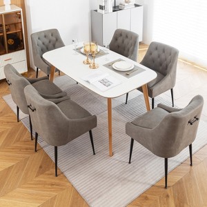 DYHOME Modern Dining Chairs Set of 6, Mid Century Kitchen Dining Chairs with 5.12” Cushions, Upholstered Dining Chairs with Back Pull Rod - 1 of 4
