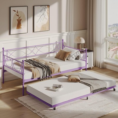 GustoWave Twin Size Daybed Frame, Heavy Duty Metal Slats Mattress Foundation Platform Sofa Bed with Trundle for Bedroom Living Room
