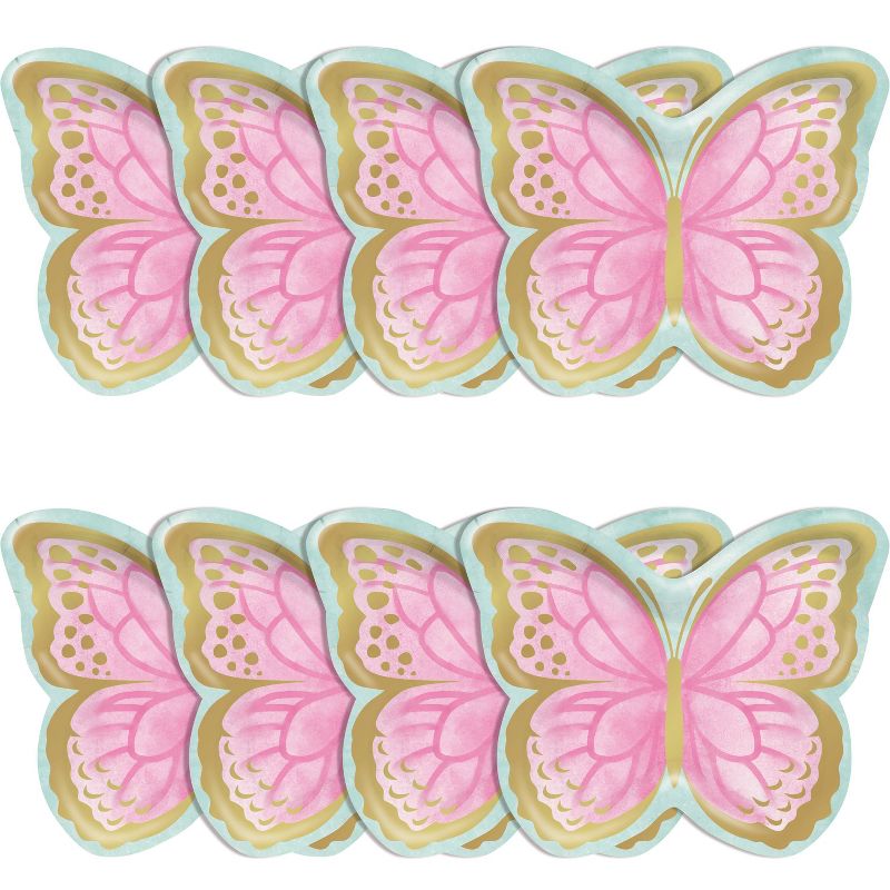 24ct Golden Butterfly Shaped Paper Plates Pink, 2 of 7