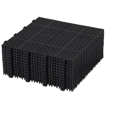 DOMETOUR 12 x 12 Inch Black Interlocking Deck Tiles Plastic Waterproof Outdoor Anti-Slip for Bathroom Shower Balcony Porch Rosette Pattern