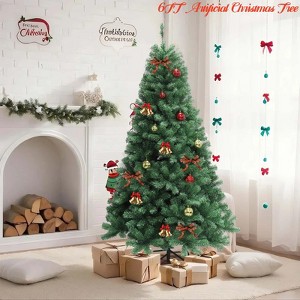 6FT/7 ft Artificial Christmas Tree w/ Tips & Lights Green Holiday Tree for Living Room Office Party Decoration, Hinged Artificial Pine Lighted Holiday - 1 of 4