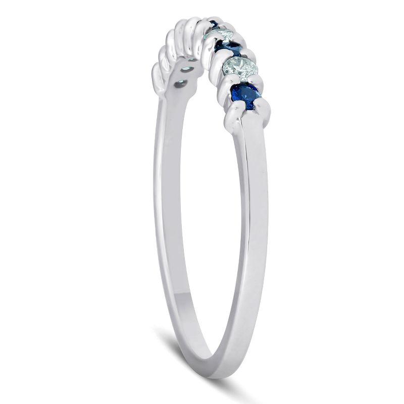 Pompeii3 1/4CT Blue Sapphire & Diamond Wedding Ring 10K White Gold, 3 of 6