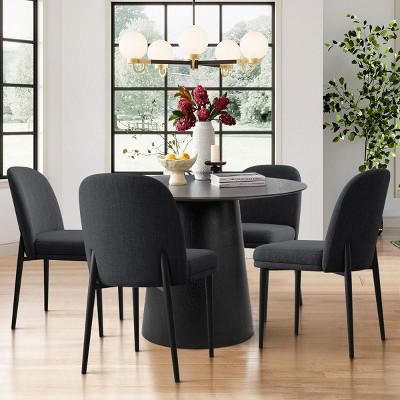 5-piece Dining Set for 4, 42'' Solid Wood Black DIning Table Set with 4 Linen Fabric Dining Chairs, Dining Room Furniture - Maison Boucle