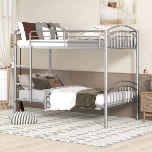 Twin Over Twin Metal Bunk Bed with High Safety Guardrails - 1 of 4