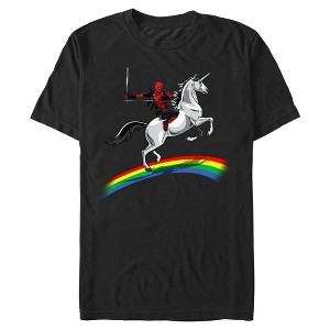 Mens Marvel: Deadpool Rainbow Unicorn Ride T Shirt - 1 of 4