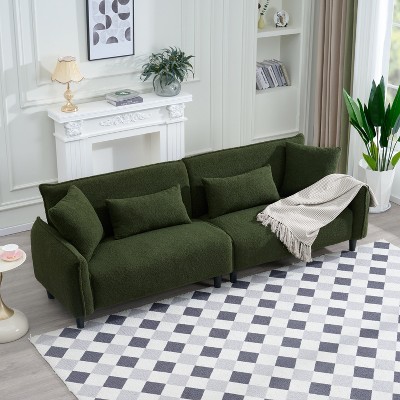 GDFStudio Congreve Modern 97" Wood and Teddy Velvet Sofa with Pillows