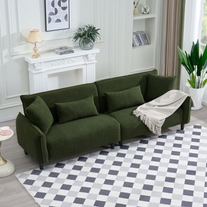 GDFStudio Congreve Modern 97" Wood and Teddy Velvet Sofa with Pillows - 1 of 4
