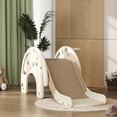 64.20"Qaba 3 in 1 Toddler Slide for Years 1-3, Kids Slide with Climber, Basketball Hoop, Elephant-Shaped Indoor Slide, Cream White
