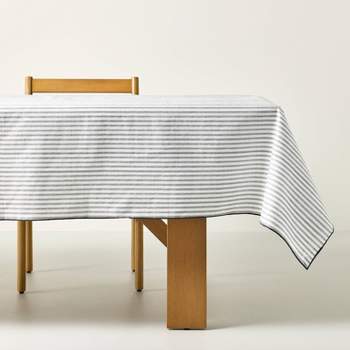60"x84" Ticking Stripe Wipeable Rectangular Tablecloth Cream/Dark Gray - Hearth & Hand™ with Magnolia