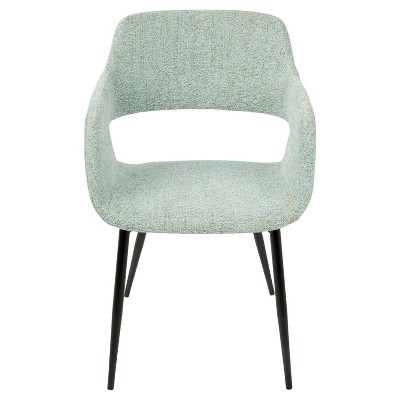 Light Green Upholstered Mid Century Modern Arm Chair with Metal Legs