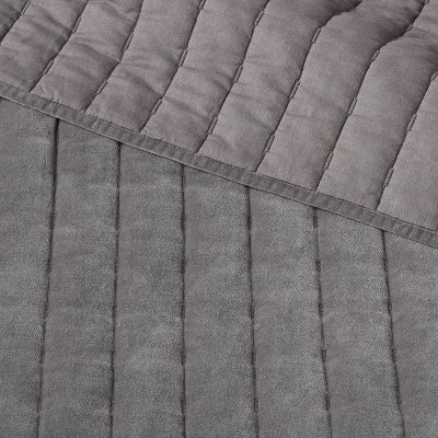 King Charcoal Cotton Velvet Channel Stitch Quilt