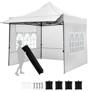 Costway 10 x 10 FT Pop up Canopy Tent with Sidewalls & Awning, Wheeled Bag, Sandbags, Stake Pink/White/Gray - 1 of 4