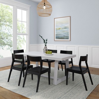 Plank+Beam 72" Classic Solid Wood Dining Table Set, Walnut Wirebrush, + 6 Chairs