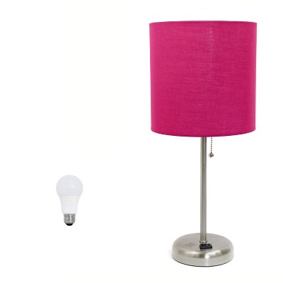 Simple Designs Sleek Slender Brushed Steel Table Lamp Pink